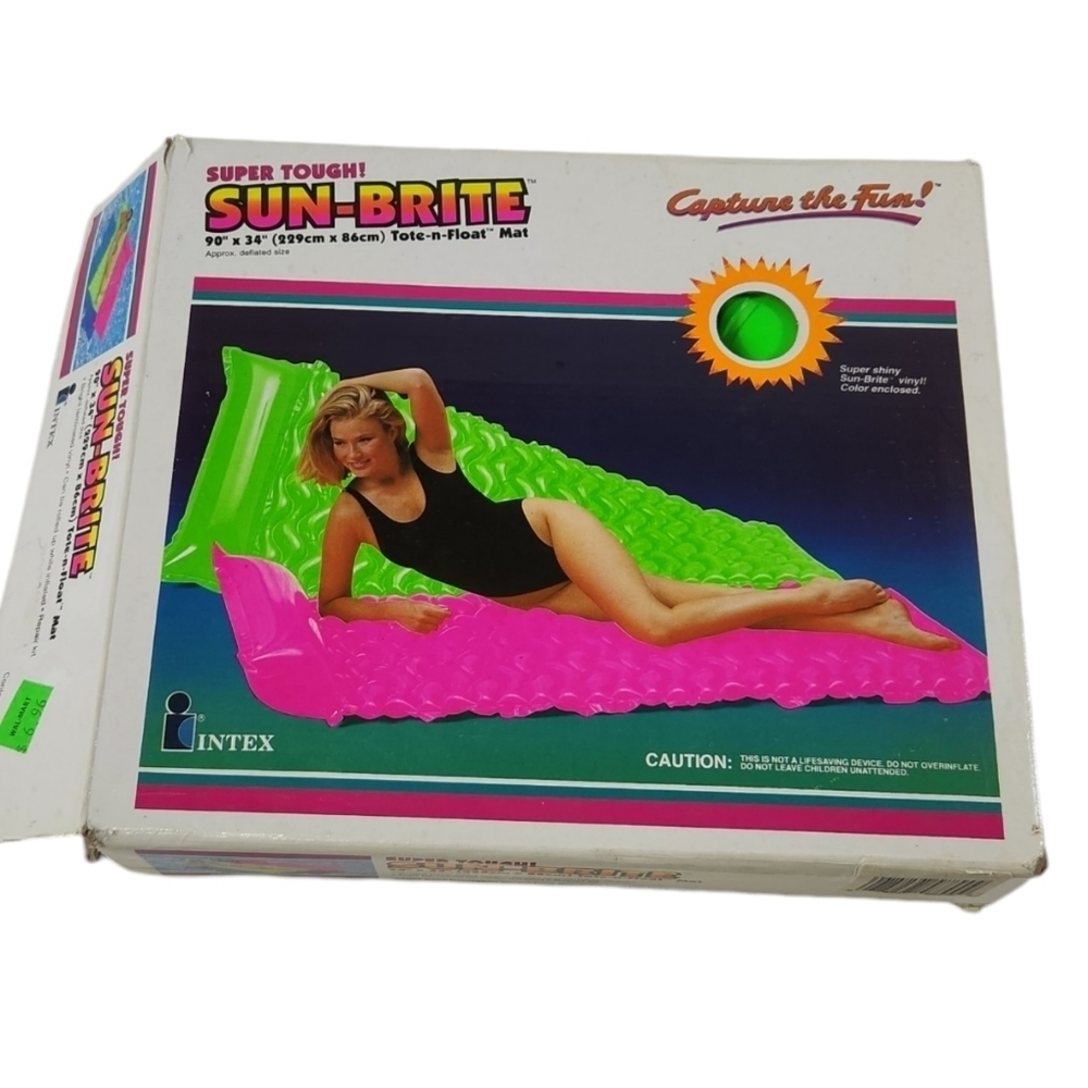 Vintage Intex Mat Tote-N-Float Wave Mat Neon Green Sun-Bright 90 x 34 1992